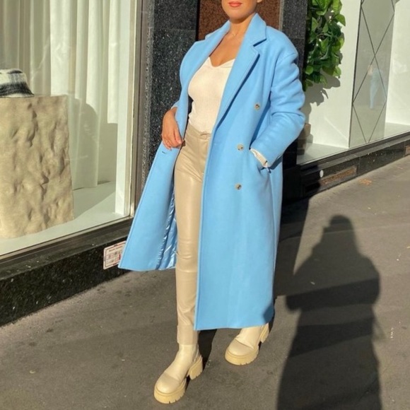 Zara double breasted oversized wool coat sky blue - Picture 3 of 15